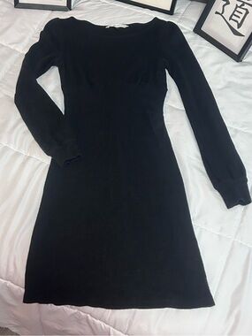 Diane Von Furstenberg 100% Wool Charcoal Grey Long-Sleeve Sheath Dress
